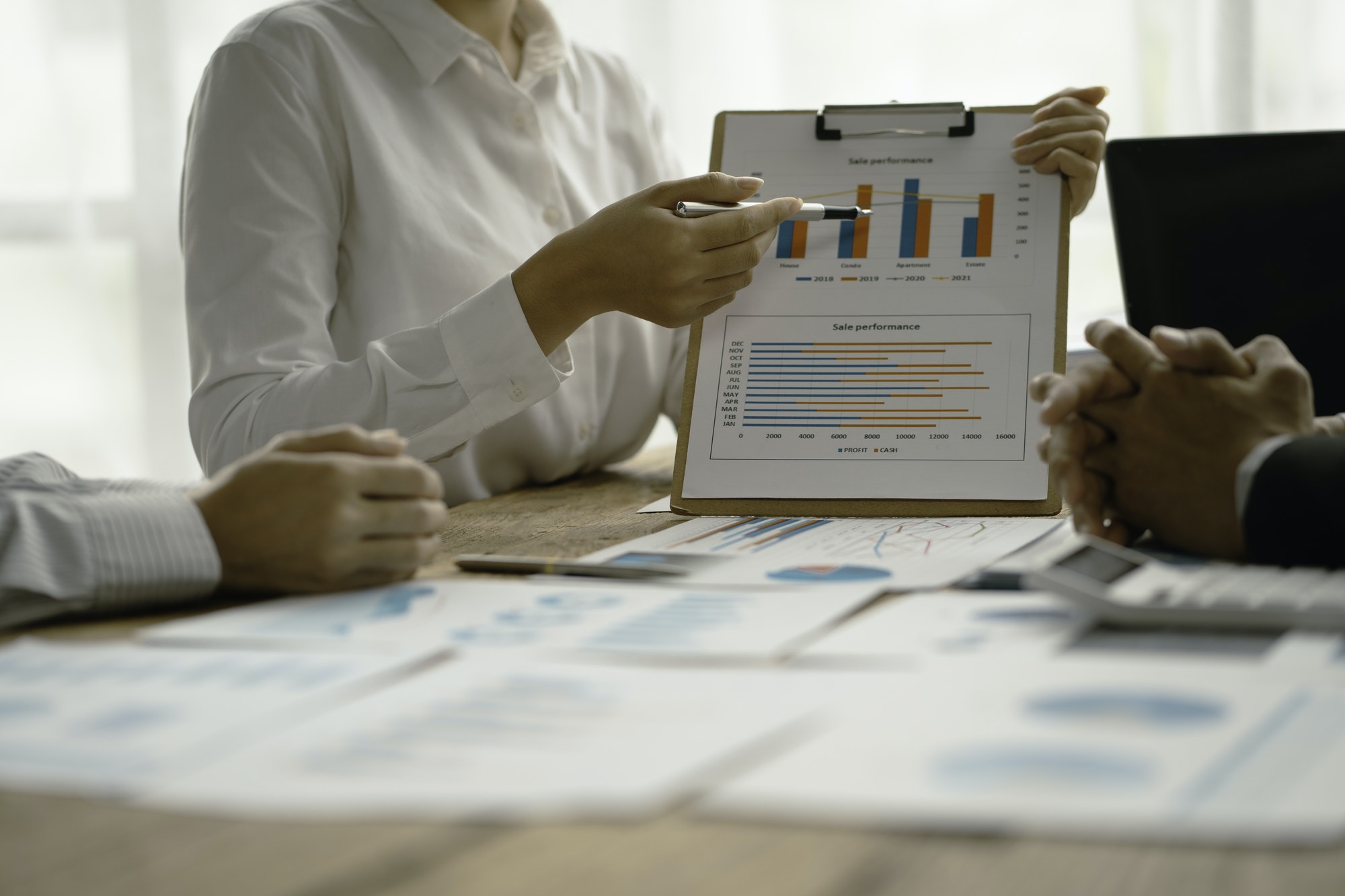 Professional management business team brainstorm meetings to plan investment projects, work together