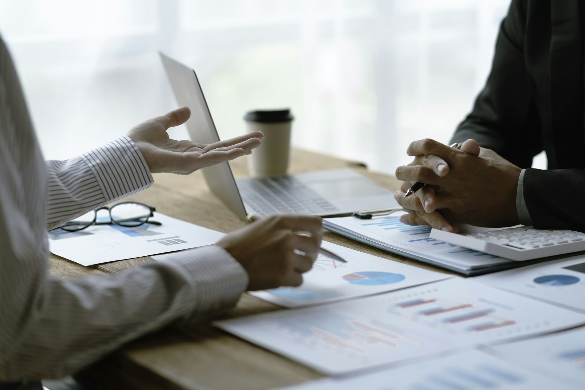 Professional management business team brainstorm meetings to plan investment projects, work together